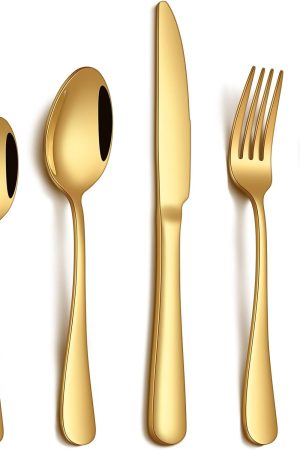 Gold Stainless Steel Silverware Set with Mirror Polished Finish