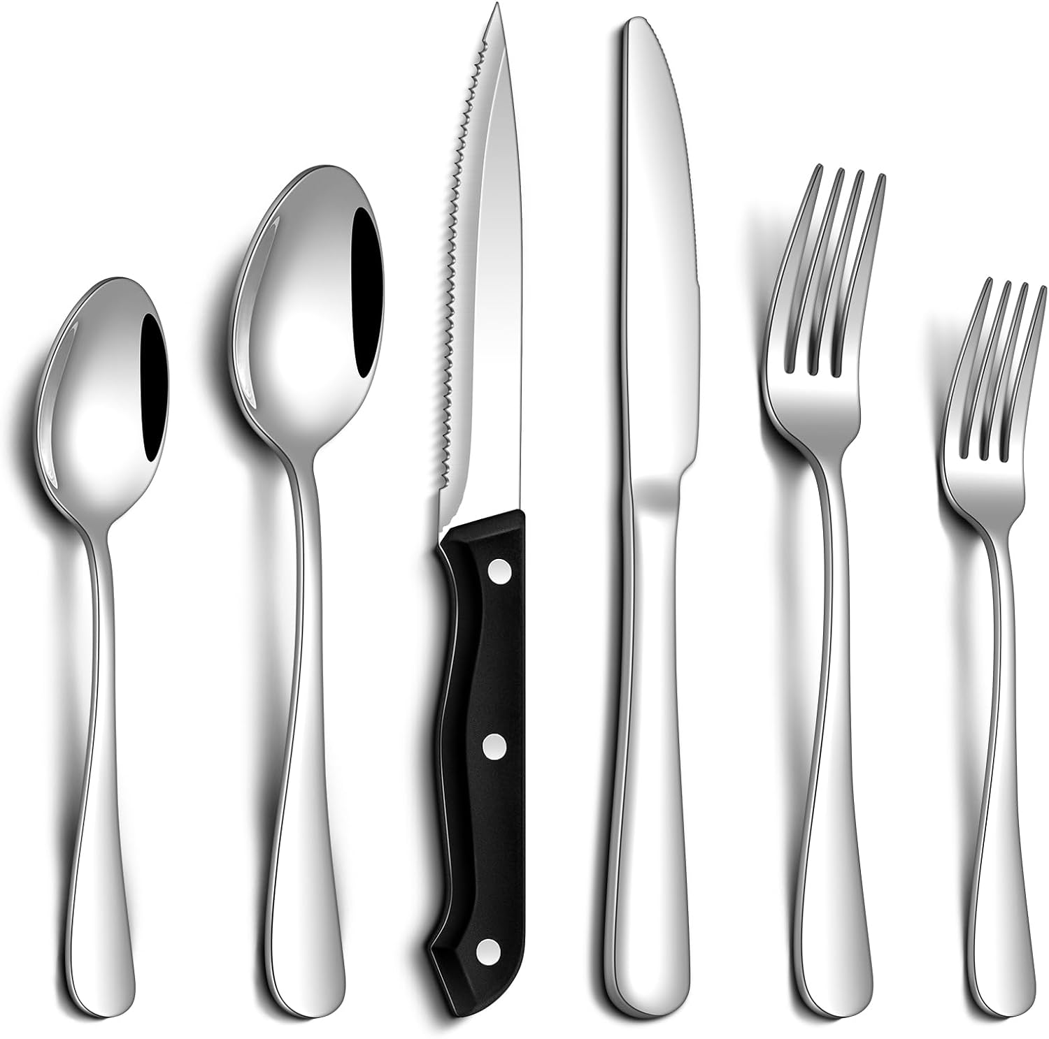 Stainless Steel Silverware Set with Steak Knives for Everyday Dining