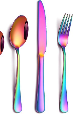 Rainbow Stainless Steel Silverware Set with Mirror Polished Finish